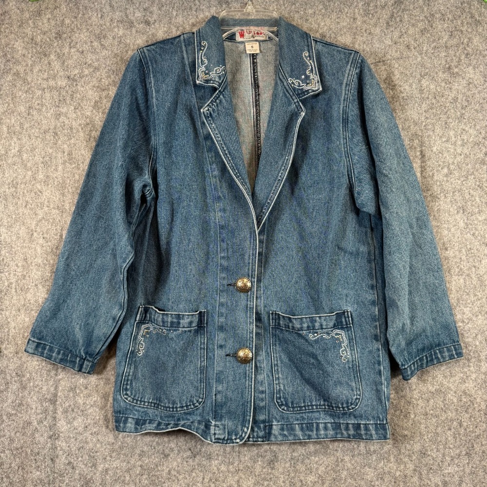Vtg Western 90s Denim Blazer Jacket Womens Small Rhinestone Country Festival